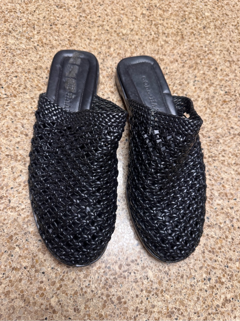 Cole Haan Black Leather Woven Slide Mules - Women Shoes
